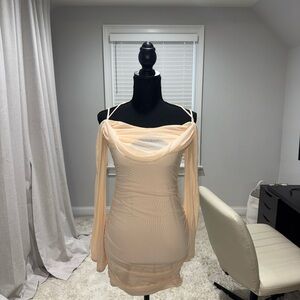 Oh Polly Elegant Cream Off-Shoulder Dress